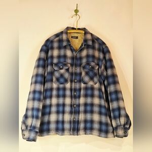Faded Glory Vintage 90s Sherpa Lined Plaid Flannel Shirt Jacket Shacket Blue M